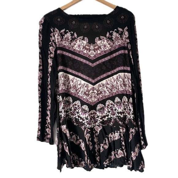 Free People Smooth Talker Tunic Dress Black Purple Crepe Women’s Size Medium M - Picture 2 of 9